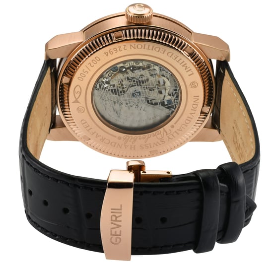 Gevril Men's Vanderbilt Swiss Automatic, Genuine Black Handmade Italian Watch