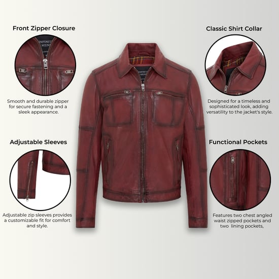 Mens Red Classic Leather Biker Jacket - Bettles