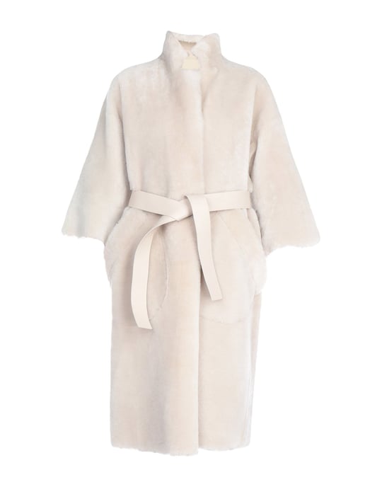 Rochas Light Grey Sheepskin Belted Coat