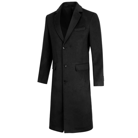 Heren Knielange Winter Wollen Jas Slim Fit Turn-Down Kraag Zakelijke Jassen Zwart - Image 2