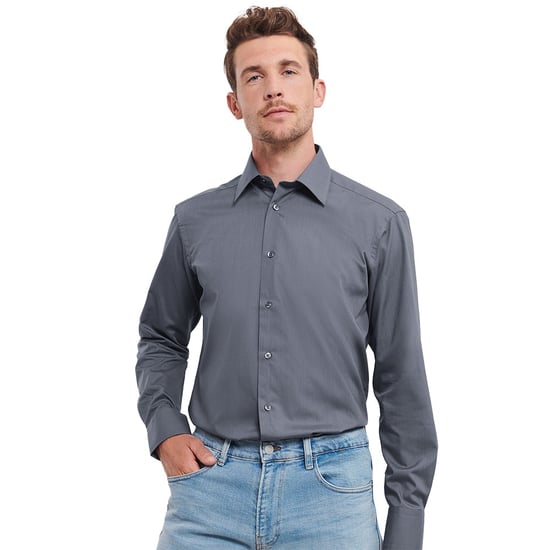 Russell Collection Heren Polycotton Easy-Care Formeel Overhemd met Lange Mouwen (Konvooi Grijs) - Image 2