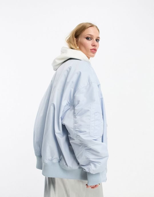 ASOS EDITION oversized bomber jacket in dusky blue