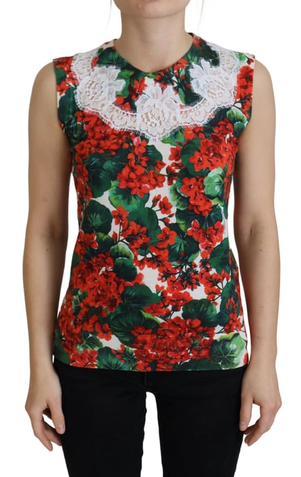 Dolce & Gabbana Dames Witte Bloemige Wol Kant Mouwloze Top - Image 1