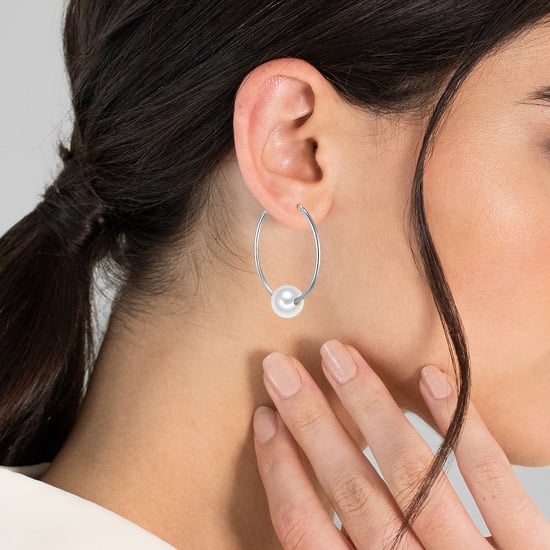 Hoop earring sterling silver freshwater cultured pearl white Valero Pearls - Image 2