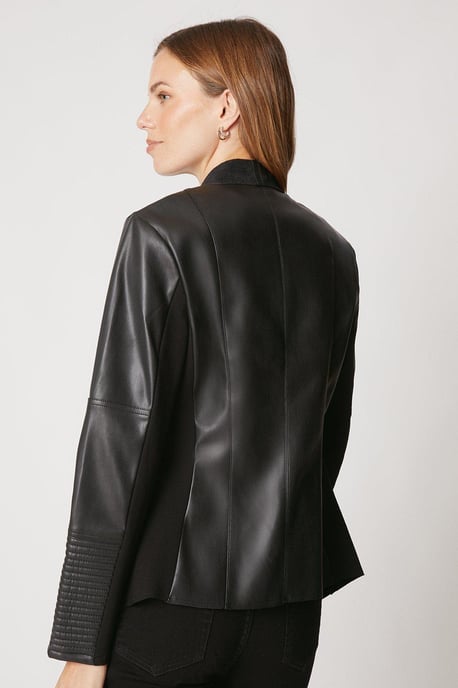 Black Faux Leather Waterfall Jacket - Image 3