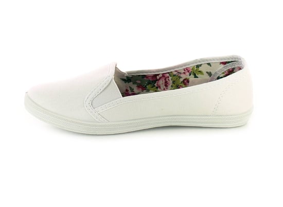 New Ladies/Womens White Slip Ons Elasicated Gusset Canvas Pumps.