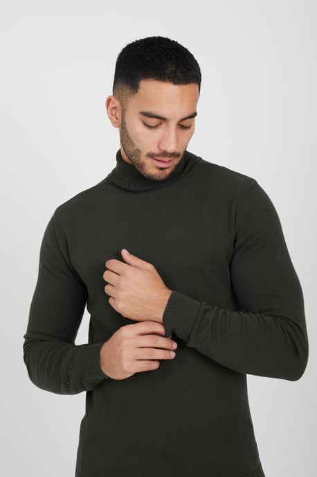 Khaki 'Hume' Roll Neck Jumper