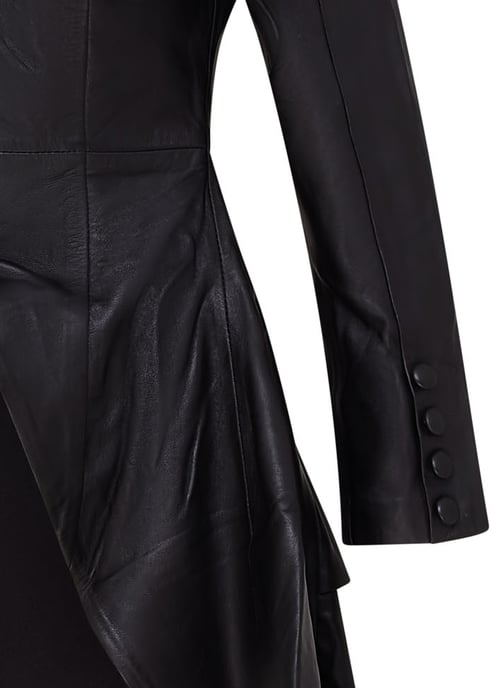 Womens Black Gothic Full Length Victorian Leather Coat - Vantaa