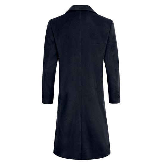 Heren Knielange Winter Wollen Jas Slim Fit Turn-Down Kraag Zakelijke Jassen Blauw - Image 3