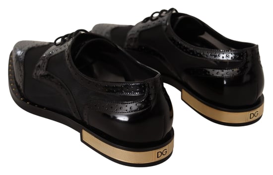 Dolce & Gabbana Women's Black Leather Broques Sheer Wingtip Shoes