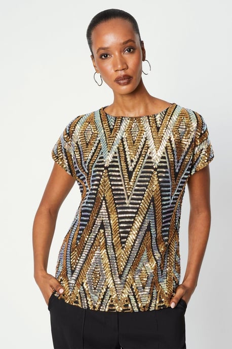 Multi Sequin Cold Shoulder Top
