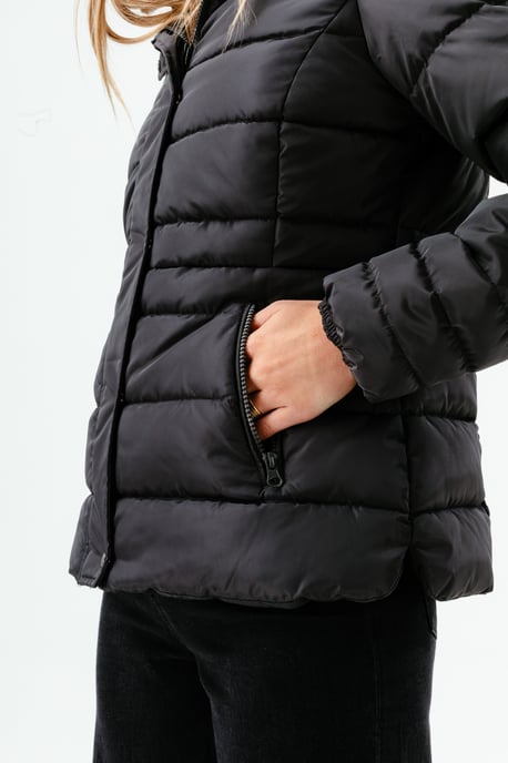 Hype Womens Charcoal Scribble Label Fitted Puffer Jacket