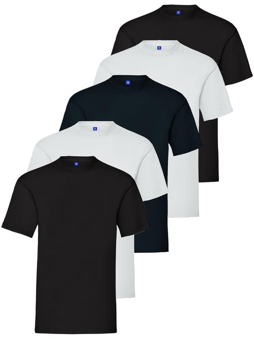 Kruze | Mens Crew Neck T-Shirts (5 Pack) - BLK/BLK/WHT/WHT/NVY