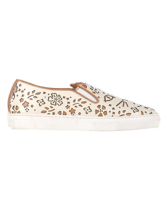 Charlotte Olympia Coole Katten Laser-geknipte Instap Sneakers in Crème Leer - Image 1