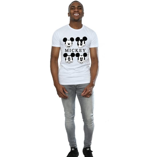 Disney Mens Four Heads Mickey Mouse Cotton T-Shirt (White)