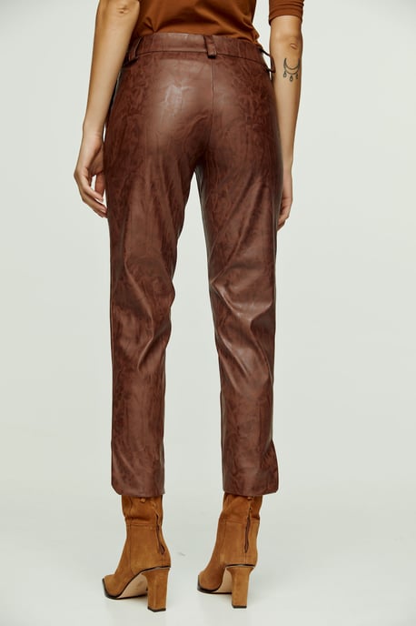 Chocolate Brown Faux Moire Leather 7/8 Pants