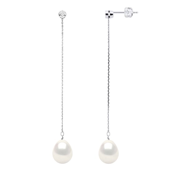 Oorbellen Prestige - Diamanten 0,02 Cts - Kwaliteit HSI - Wit Goud - Echte Gecultiveerde Zoetwaterpieren 9-10 mm - Image 1