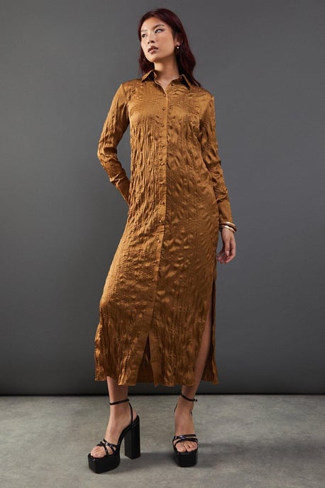 Crinkle Satin Oversized Midi Shirt Dress
