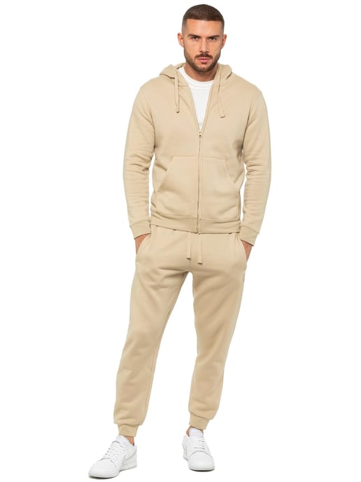 Enzo | Mens Zip Hoodie Tracksuit Set - Stone
