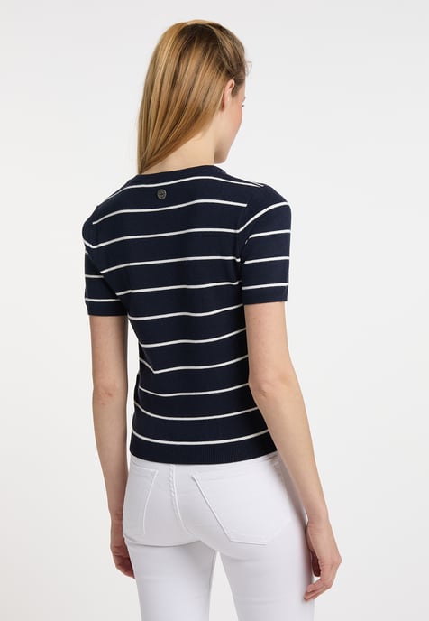 Dreimaster Trui met korte mouwen bridgeport Dames marine wol wit - Image 3