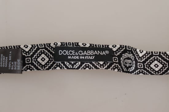 Dolce & Gabbana Zwart Witte 100% Zijde Verstelbare Nek Papillon Mannenstrik - Image 4