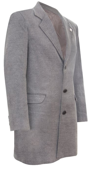 Men's Long Grey Wool Slim Fit Overcoat
