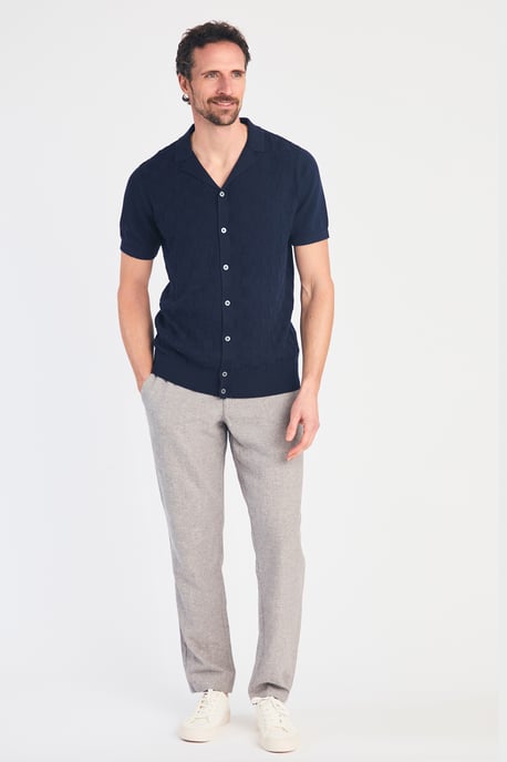 Dark Navy Cotton Knitted Check Shirt
