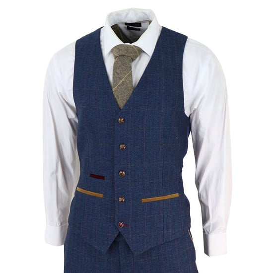 Heren Blauwe Tweed Ruit 3-Piece Pak - Image 5