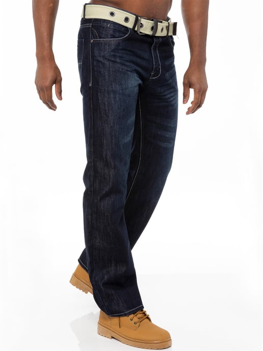 Enzo | Heren Regular Fit Denim Jeans met Riem - Donkerblauw - Image 2