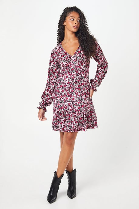 Tall Pink Ditsy Ruffle Hem Mini Dress - Image 1