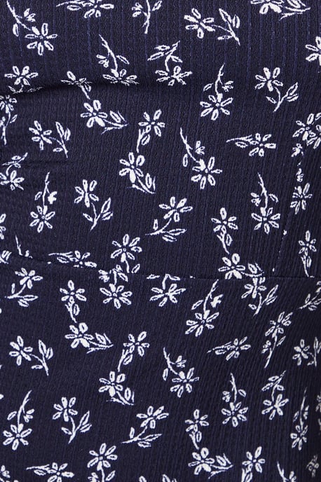 Petite Navy Ditsy Ruffle Hem Mini Dress
