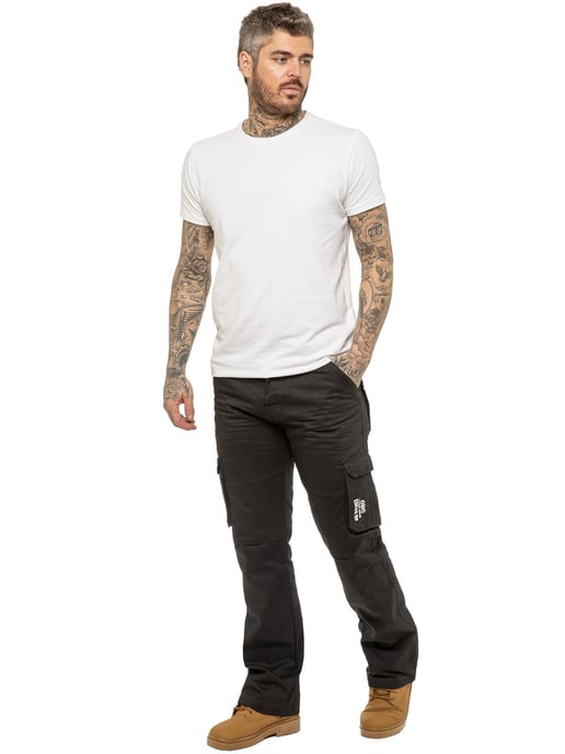 Enzo | Mens Cargo Combat Jeans - Black