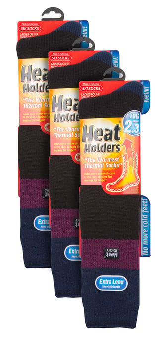 Heat Holders - 3 paar kniehoge skisokken voor dames - Zwart / Fuchsia - Image 2
