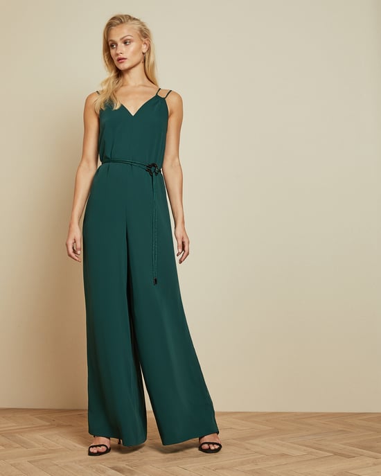Ted Baker Rheya Cord Trim Wide Leg Jumpsuit, Dark Green