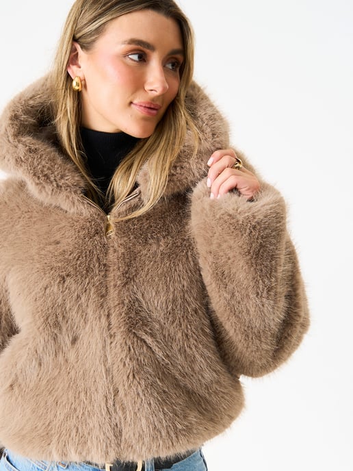 Zip Front Cropped Faux Fur Jacket
