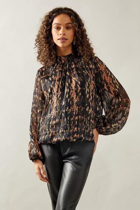 Blurred Animal High Neck Blouse