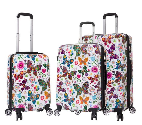 Hard Shell 4 Wheel Butterfly Print  Luggage Bag Suitcase Set fo 3