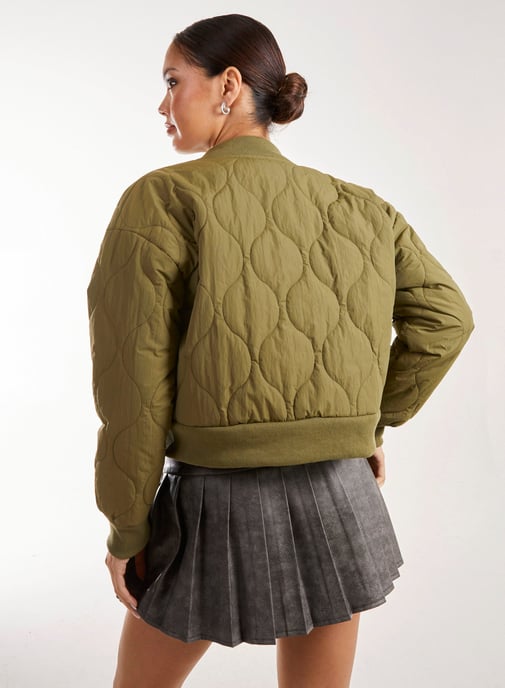 Textured Puffer Bomber Jacket