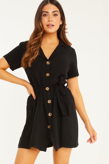 Petite Black Linen Skater Dress