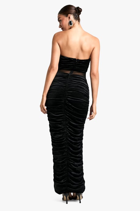 Velvet Mesh Plunge Ruched Maxi Dress - Image 2