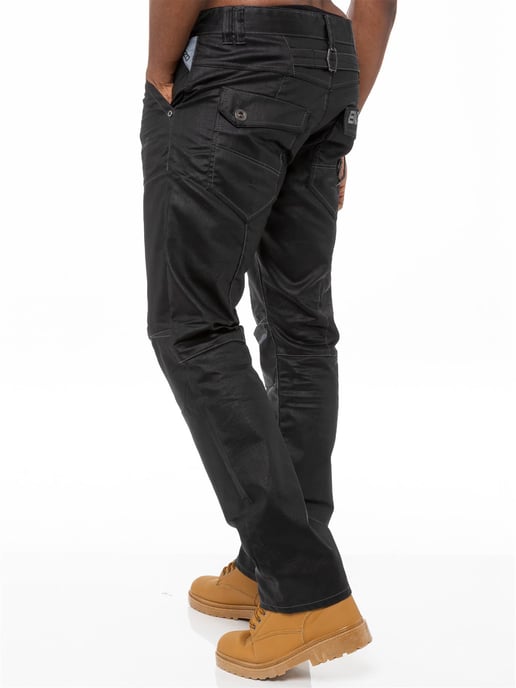 Enzo Mens Denim Jeans Straight Leg - Black Coated