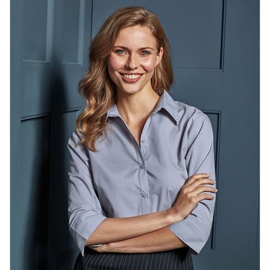 Premier Dames/Dames Popeline 3/4 Mouwen Blouse (Zilver) - Image 3