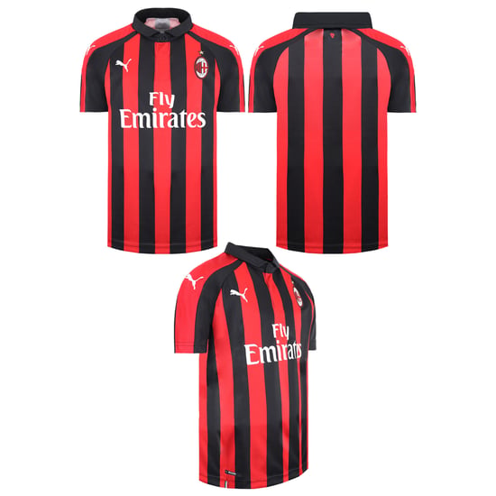 Puma AC Milan Short Sleeve Collared Black/Red Kids Football Home Shirt 754421 06