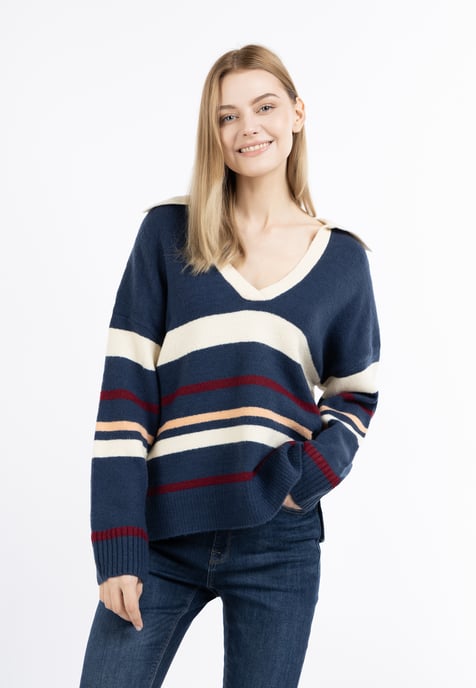 Dreimaster Gebreide trui Dames Navy Veelkleurig - Image 3