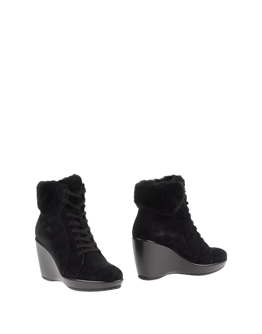 Hogan Black Leather Wedge Heel Ankle Boots