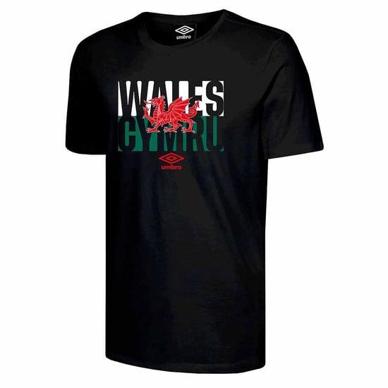 Umbro Wales Red Dragon Flag Mens Black T-Shirt