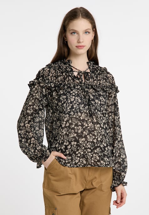Dreimaster Blouse met ruches bridgeport Dames zwart wit - Image 3