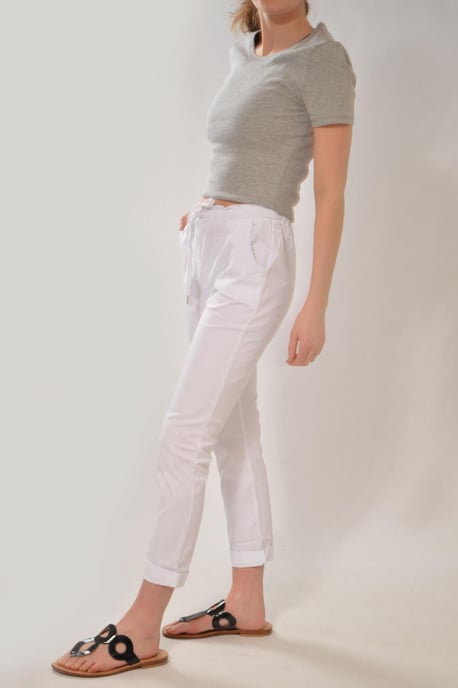 Tie Front Cotton Roll Hem Trousers - Image 3