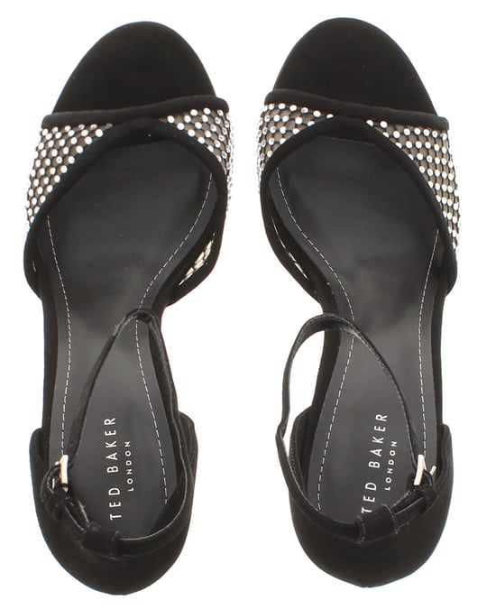 Ted Baker Dames Hakken Bexins Suède Lederen Platform Blokhak Peep Toe Zwart - Image 6