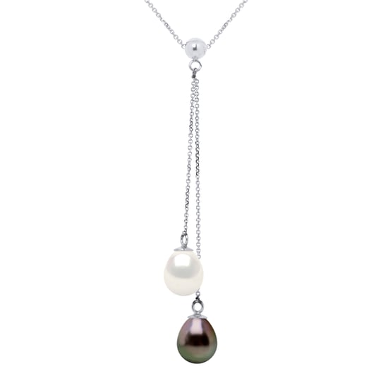 DIADEMA - Necklace - You & Me - 2 Real Freshwater Pearls and Tahitian Pealrs - White Gold